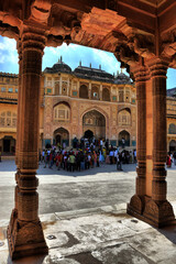 View of the main monuments and tourist spots in Jaipur (India), in the state of Rajasthan. Amber Fort. Palace complex located in Amber, 11 km from Jaipur. Diwan-i-Am or place of public audiences.