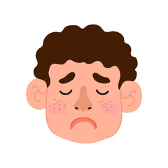 Vector Colorful Illustration of Sad Boy Isolated on White Background