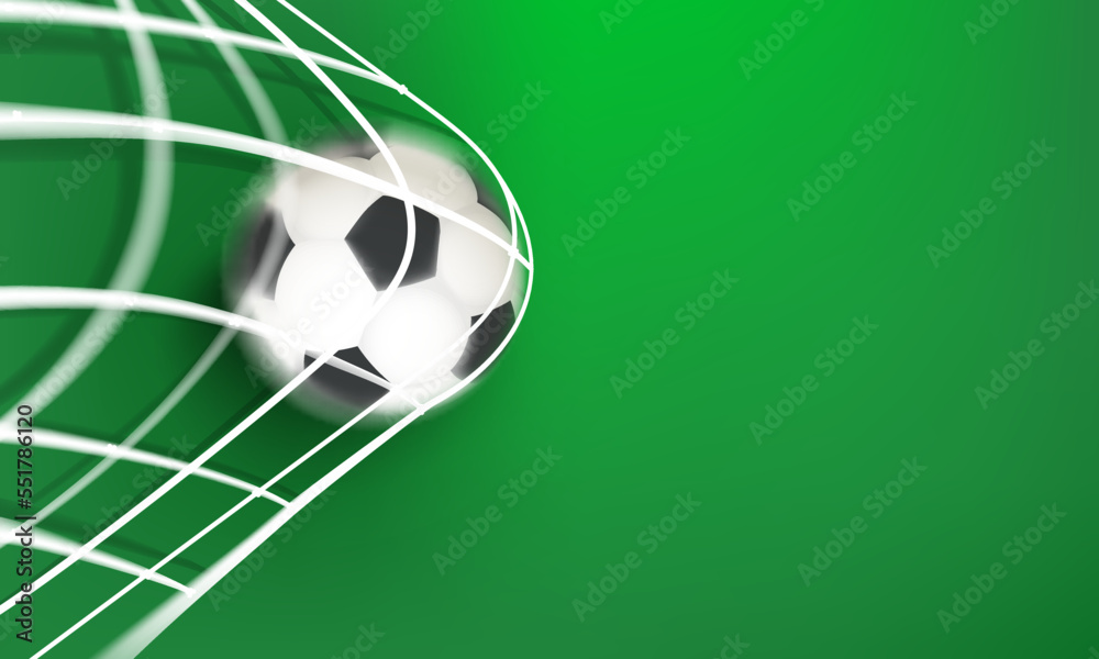 Aufkleber The ball in the soccer net. Goal vector concept. 3d vector banner with copy space