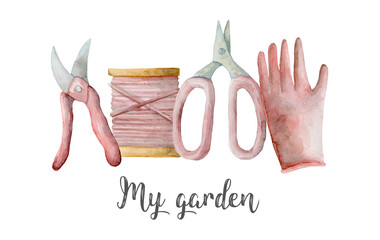 gardening tools handpainted watercolor illustration - 551786174