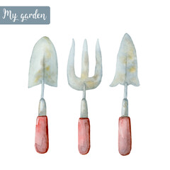 gardening tools handpainted watercolor illustration - 551786326