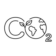 CO2 Sign with Globe and Leaf Line Icon. Eco Global Environment Linear Pictogram. Reduction Emission Carbon Pollution on Earth Climate Outline Icon. Editable Stroke. Isolated Vector Illustration