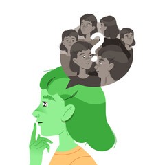 Woman Character with Divergent Type of Thinking as Mindset Model in Her Head Vector Illustration