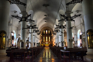 View of the main monuments and tourist spots of Mumbai (India). Colaba neighborhood. Catholic Church