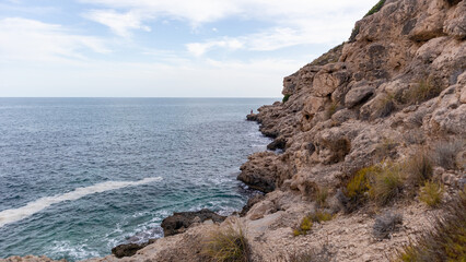 Beaches, cliffs and tourist places in the south of Spain. White coast in the Valencian Community.