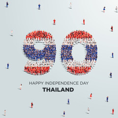 Happy Independence Day Thailand Design. A large group of people forms to create the number 90 as Thailand celebrates its 90th Independence Day on the 5th of December.