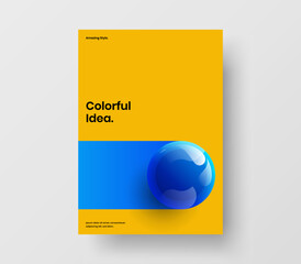 Minimalistic 3D spheres company brochure template. Isolated book cover A4 vector design illustration.
