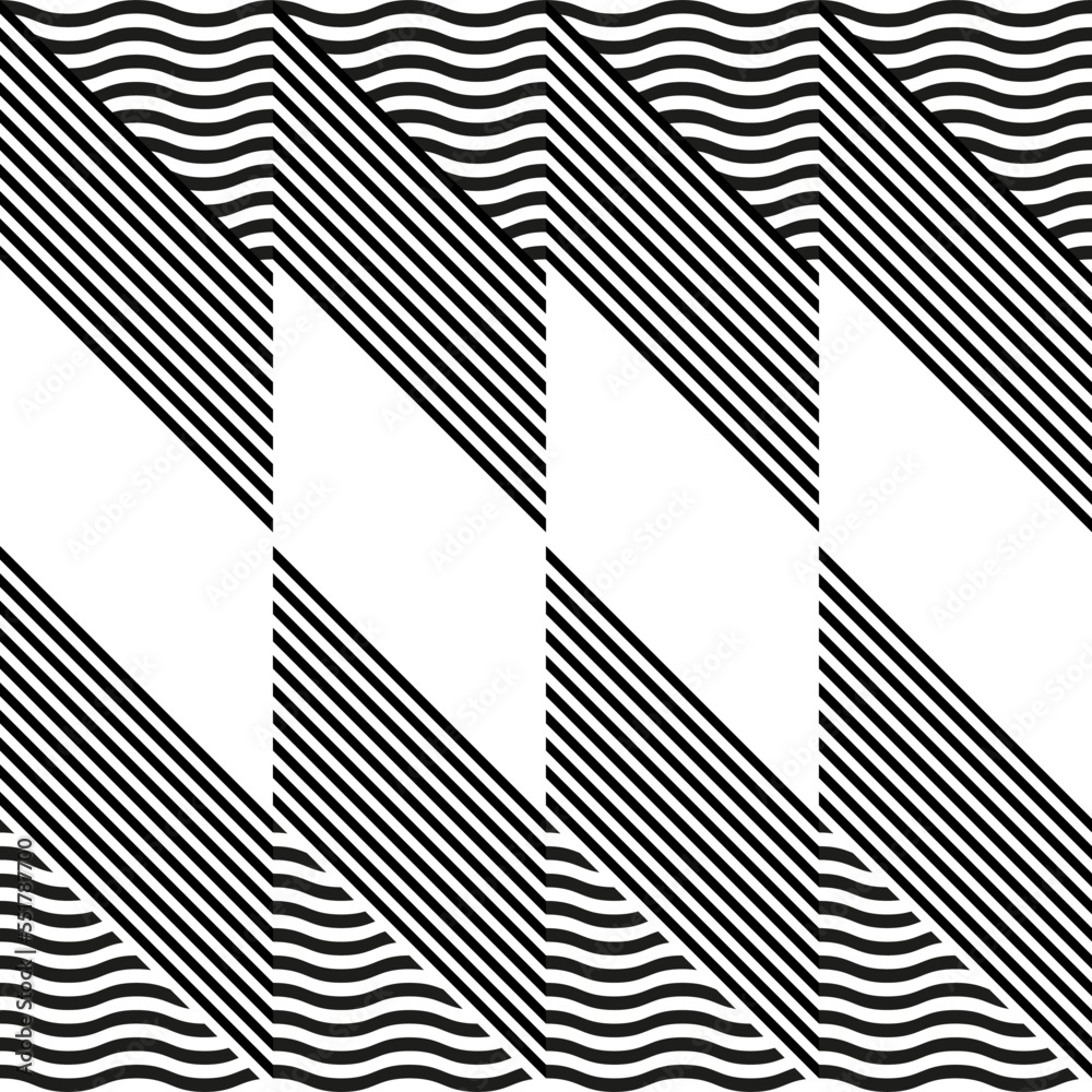 Fototapete Modern abstract geometric contemporary vector seamless diagonal pattern with simple elements and shapes. Graphic black and white minimalist background.