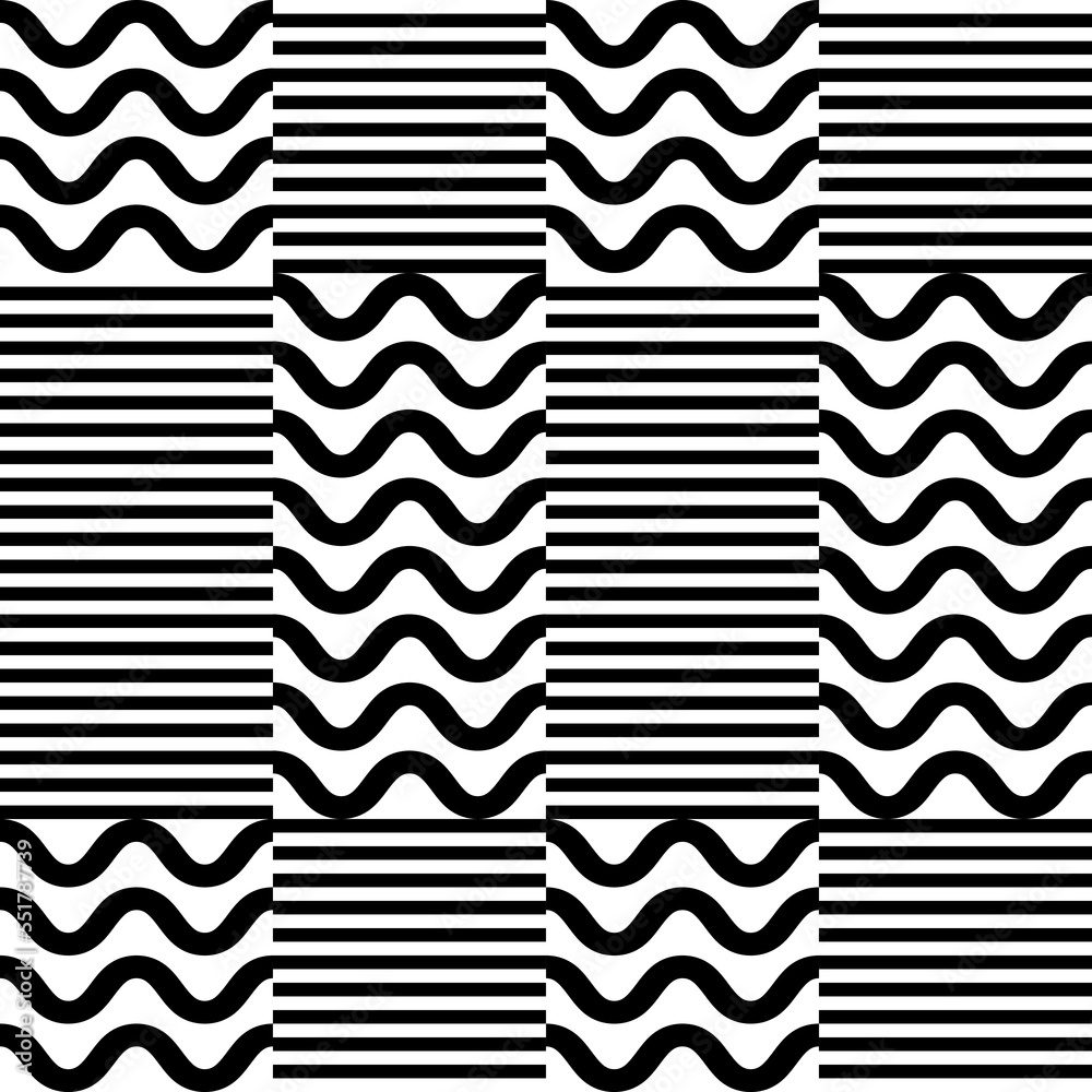 Aufkleber Modern abstract geometric contemporary vector seamless pattern with simple elements and shapes. Graphic black and white minimalist background.