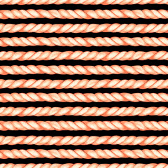 Rope seamless pattern. Watercolor illustration. Isolated on a black background.