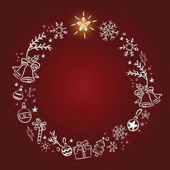 Christmas greeting card in white outline ornament