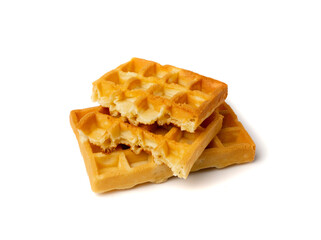 Broken Belgian Waffle Isolated, Square Waffled Cookie, Soft Golden Belgian Waffles, Wafer Biscuit Breakfast