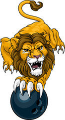 A lion ten pin bowling ball animal sports team mascot