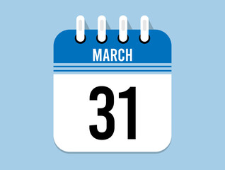 31 day March calendar icon. Banner for appointments, special dates and birthdays. Calendar vector for March in blue color on light background