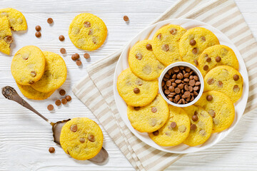 chocolate chip lemon yellow cookies on a plate