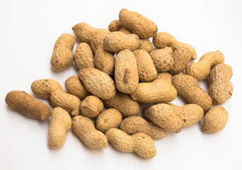 bunch of ecological peanuts on a white background