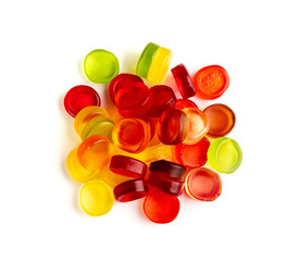 Round Gummy Candy Pile Isolated, Chewing Colorful Marmalade Pills, Jelly Gumdrops Heap, Gelatin Candies
