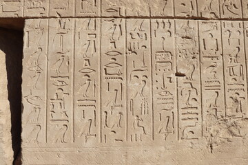 Fototapeta na wymiar Pharaonic hieroglyphs carved on stone at Karnak temple in Luxor 