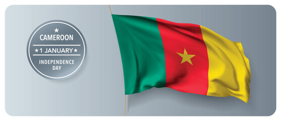 Cameroon independence day vector banner, greeting card.