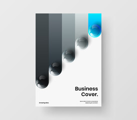 Unique realistic spheres banner layout. Geometric magazine cover vector design concept.