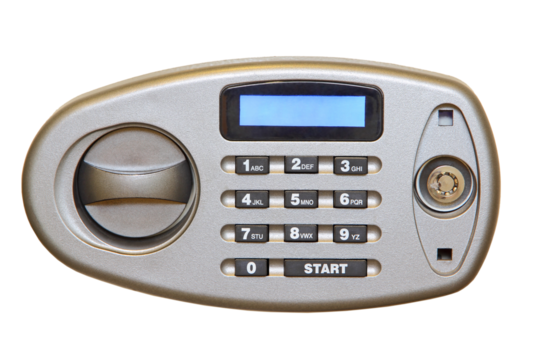 Control panel of electronic home safe isolated on transparent background.