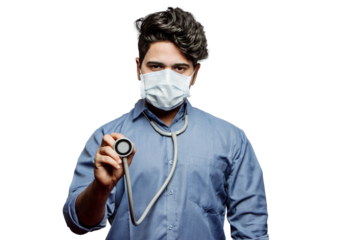 PNG of a Healthcare Provider With Stethoscope professional in mask with stethoscope on a transparent background.