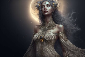 Goddess of Moon. Generative AI, non-existent person.