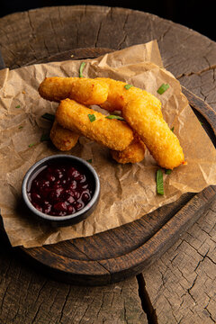 Cheese sticks with lingonberry sauce