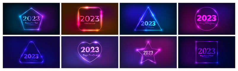 2023 Happy New Year neon background