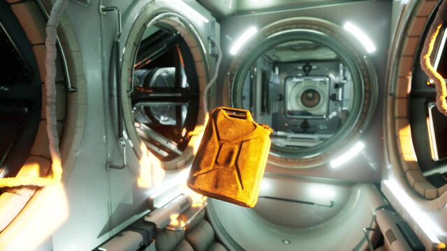 old fuel canister floating in internation space station