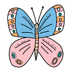 A hand-drawn butterfly. Design elements for Valentines Day. Vector