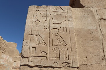 Ancient egyptian hieroglyphs at Karnak temple, Luxor 