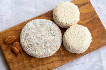 Taste of France, small round cheese Tome de Provence and matured small goat cheeses,...