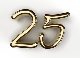 Naklejka premium Isolated Logo of Alphabet 25, Silver Jubilee Anniversary. Gold Metallic 3D Render Illustration. 