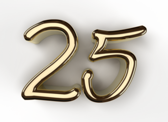 Isolated Logo of Alphabet 25, Silver Jubilee Anniversary. Gold Metallic 3D Render Illustration.
