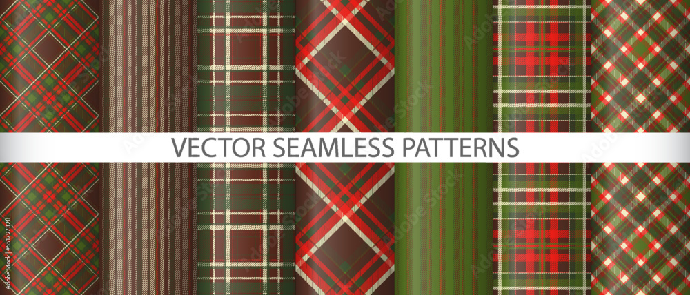 Wall mural Set seamless background textile. Pattern check fabric. Texture tartan plaid vector.