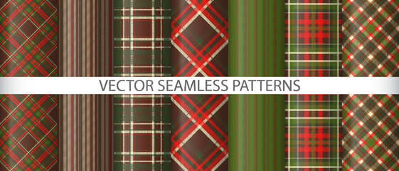 Set seamless background textile. Pattern check fabric. Texture tartan plaid vector.