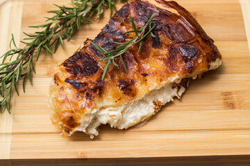 Cheese delicious pie on cutting board