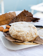 French mountains cheese banon wrapped in chestnut leaves made in Provence from unpasteurised goat milk