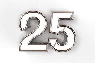 Isolated Logo of Alphabet 25, Silver Jubilee Anniversary. Gold Metallic 3D Render Illustration.
