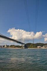 秋の関門海峡と関門橋 ( Autumn landscape of Kanmonkyo Bridge and The Kanmon Straits, Kitakyushu-city, Fukuoka-prefecture, Japan )