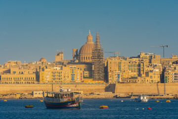 Valletta, Malta, 22 May 2022 : Beautiful view of Valletta skyline at sunset, view from Sliema