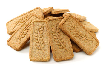 Cookies made of whole grain cereals on a white background 