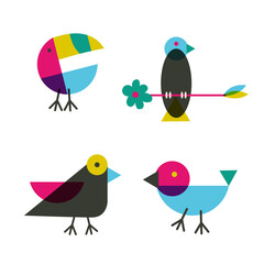 Retro Abstract Birds Vector Isolated Elements Set