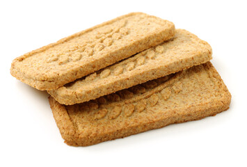 Cookies made of whole grain cereals on a white background 