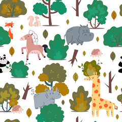 Cute jungle animal seamless pattern