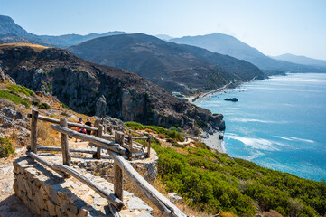View of famous Preveli beach in the summer, Crete, Greece.