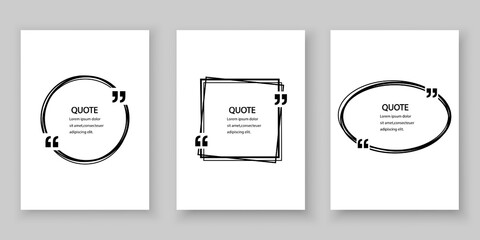 Quote box frame blank templates collection.Geometric frames with quote marks and text citation. Templates of texting black line quote frames .Texting quote boxes isolated on white background.