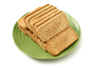 Cookies made of whole grain cereals on a white background 