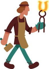 Medieval blacksmith semi flat color raster character. Walking figure. Full body person on white. Fiction. Historical personage. Simple cartoon style illustration for web graphic design and animation